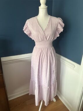 En Saison Light Purple Eyelet Ruffle Maxi Dress XS